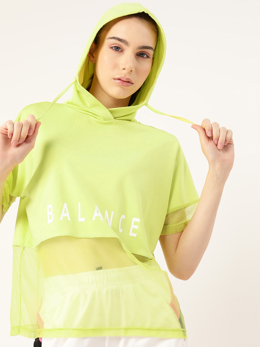 

DressBerry Women Typography Printed Hooded T-shirt, Lime green