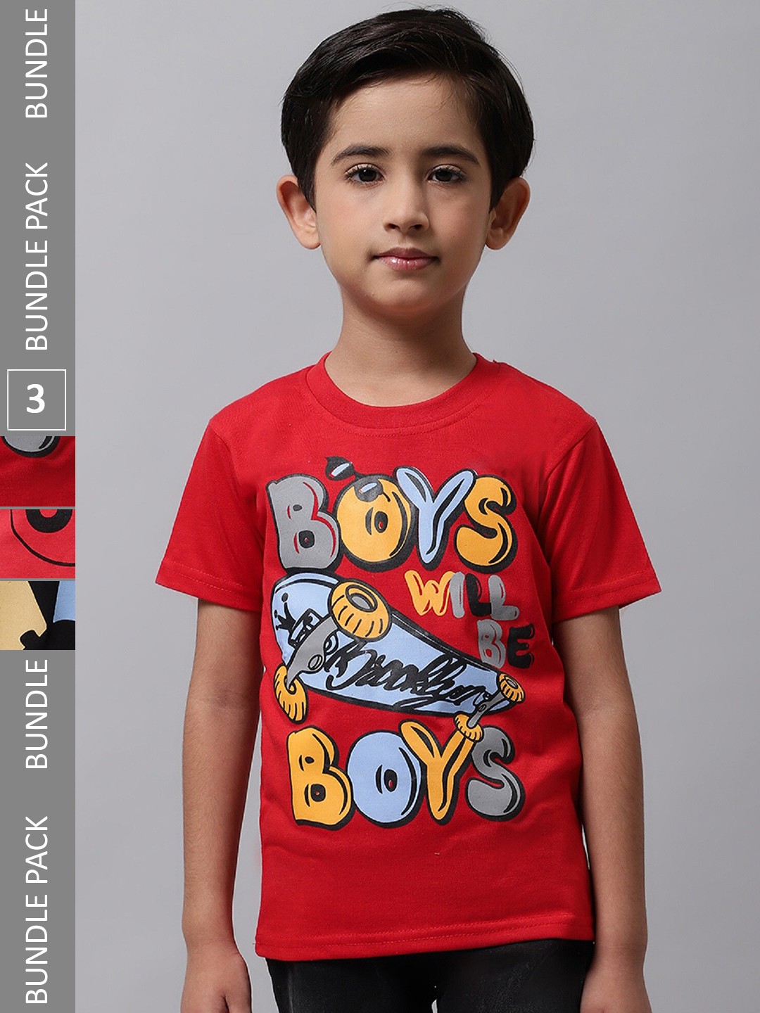 

BAESD Boys Pack Of 3 Typography Printed Cotton T-shirt, Red
