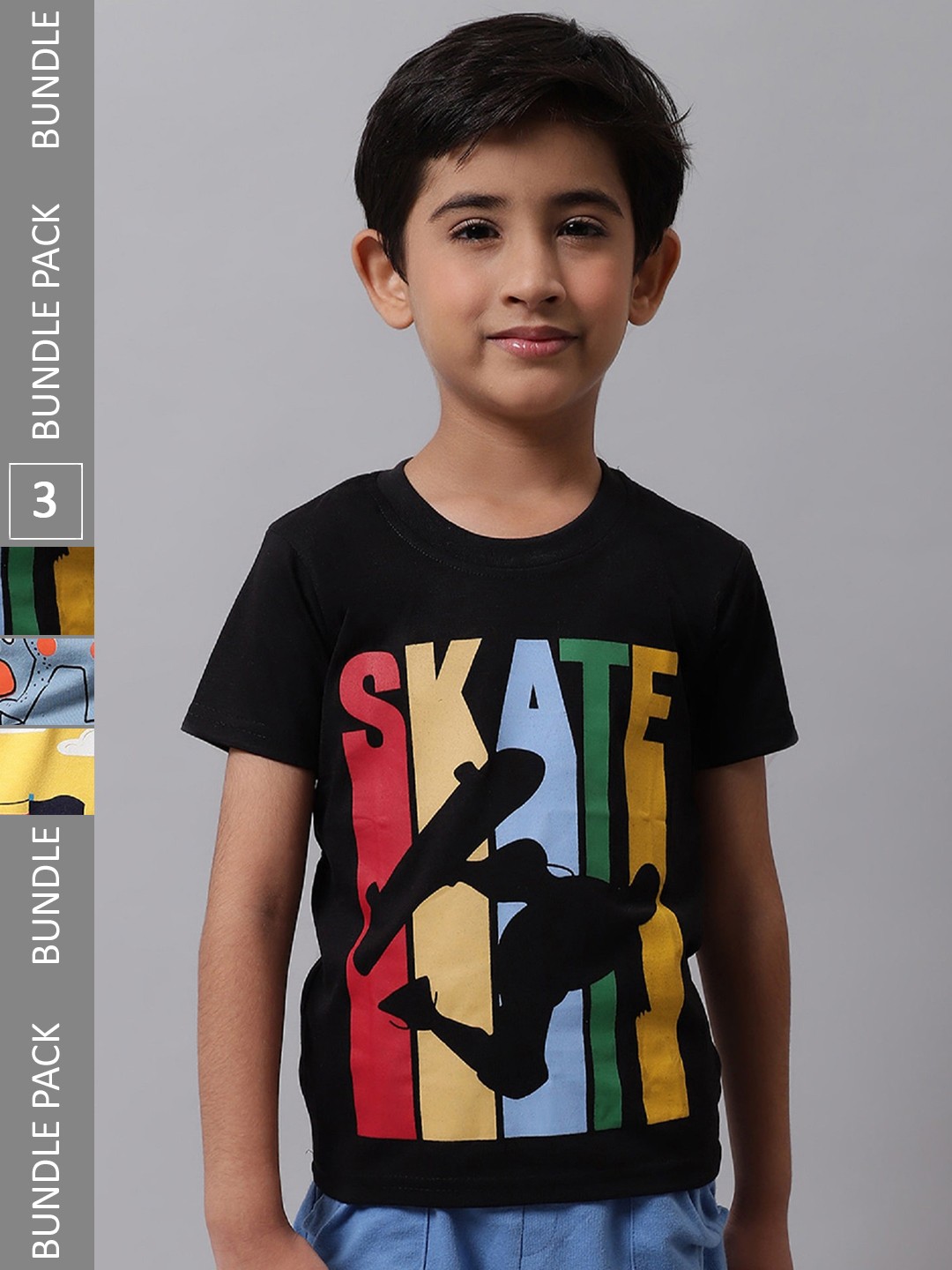 

BAESD Boys Pack Of 3 Typography Printed Cotton T-shirt, Black