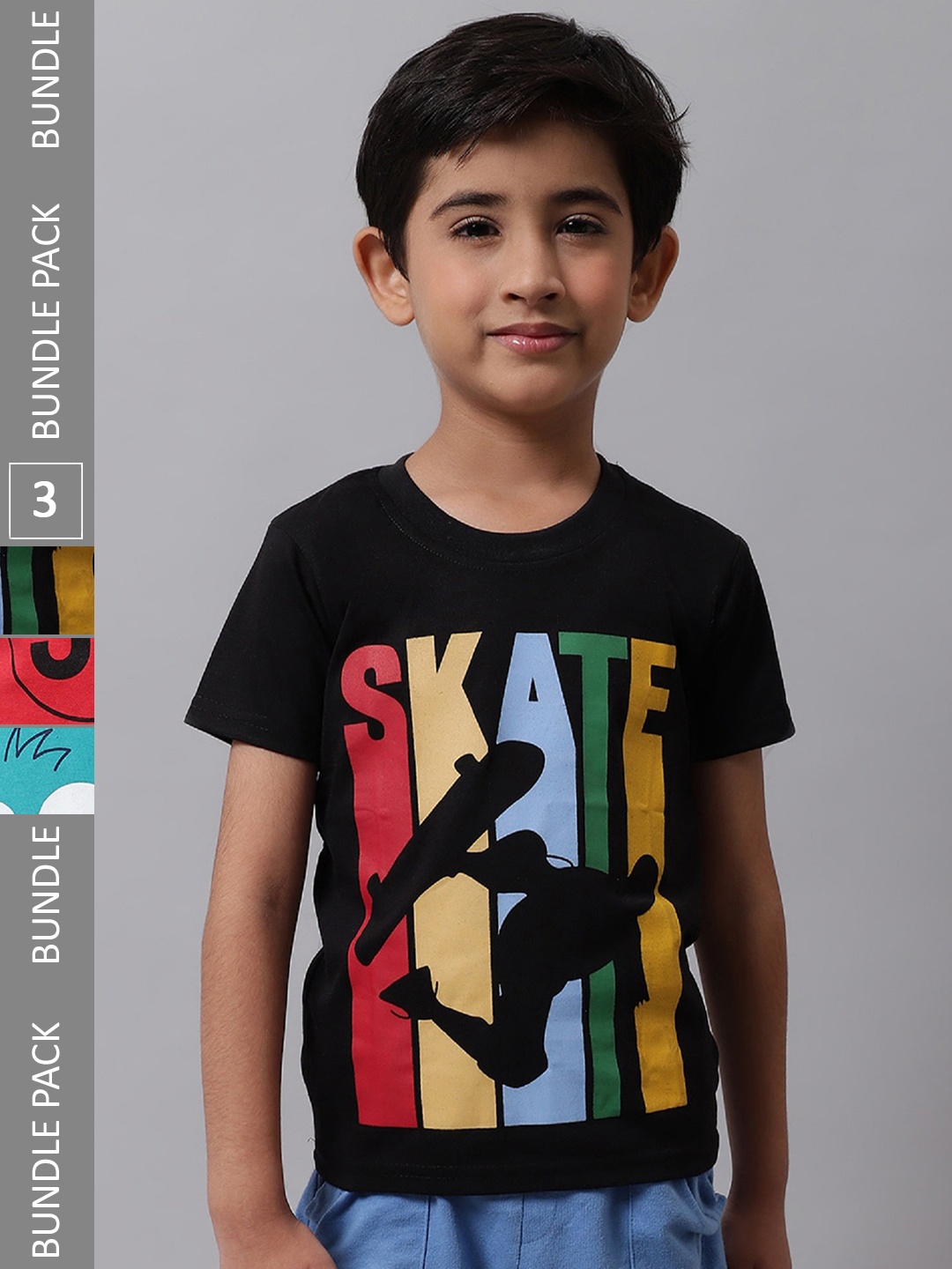 

BAESD Boys Pack of 3 Graphic Printed T-Shirts, Black