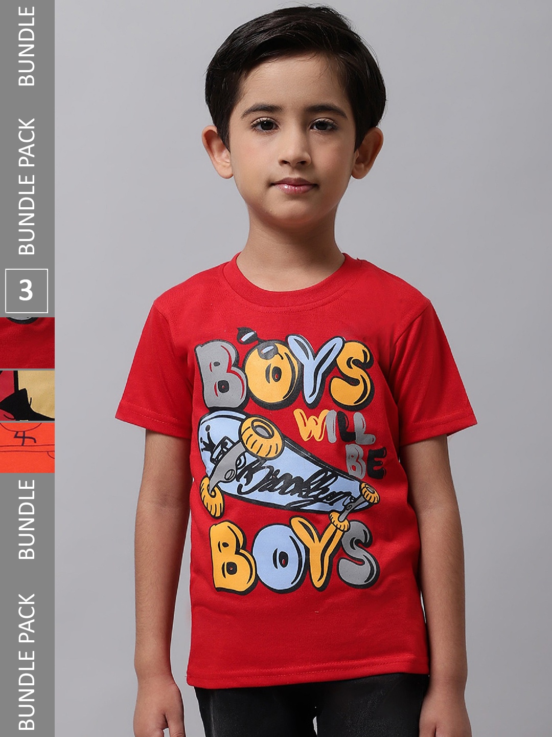 

BAESD Boys Pack of 3 Graphic Printed T-Shirts, Red