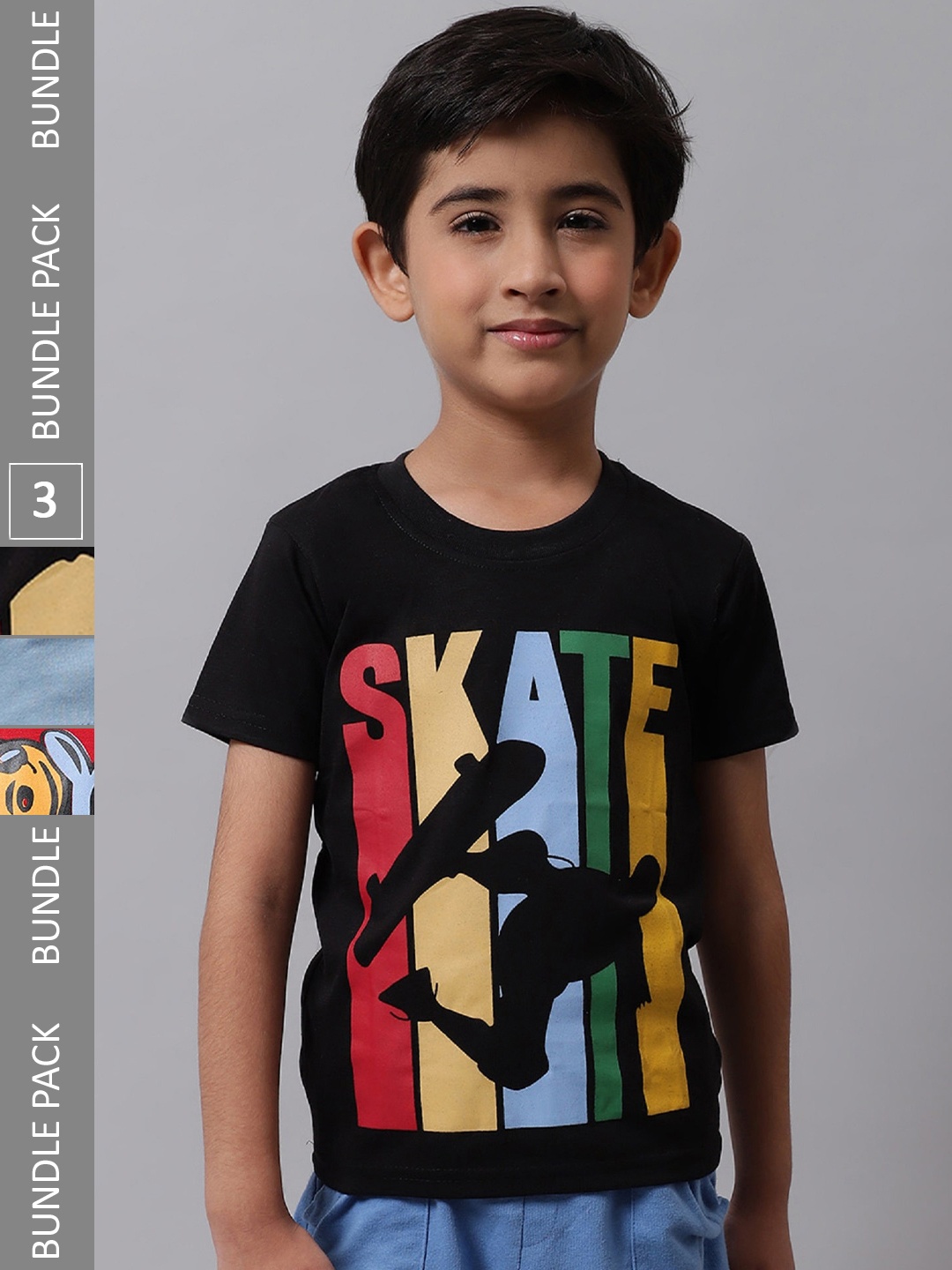 

BAESD Boys Pack Of 3 Graphic Printed Cotton T-Shirt, Black
