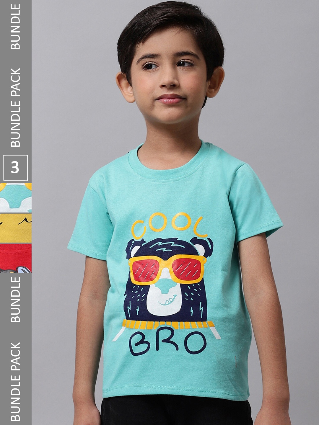 

BAESD Pack Of 3 Boys Graphic Printed Round Neck Cotton T-Shirt, Turquoise blue