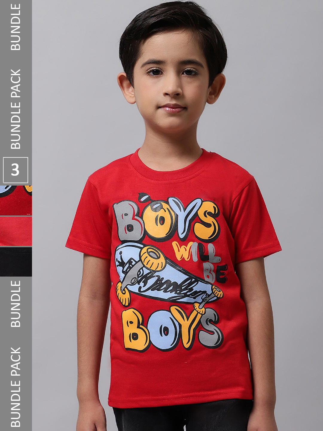 

BAESD Boys Pack Of 3 Graphic Printed Pure Cotton T-shirt, Red