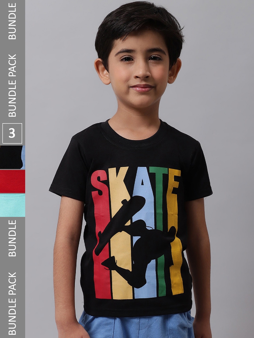 

BAESD Boys Pack Of 3 Graphic Printed Pure Cotton T-shirt, Black