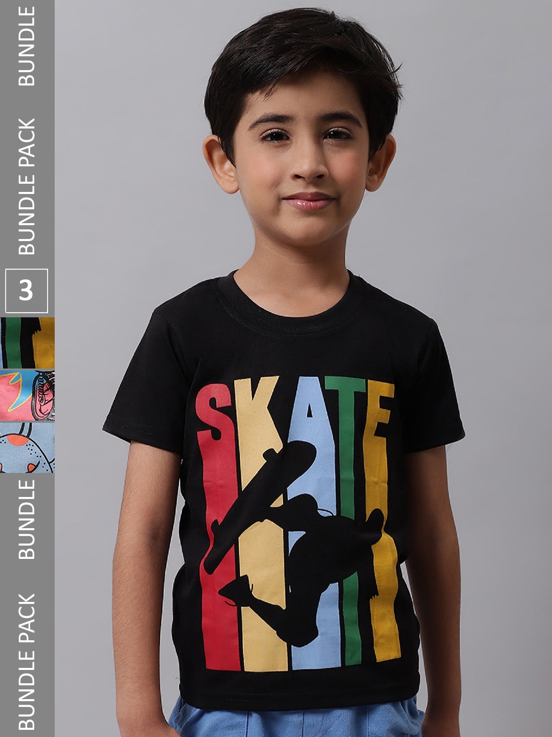 

BAESD Boys Pack of 3 Graphic Printed T-Shirts, Black