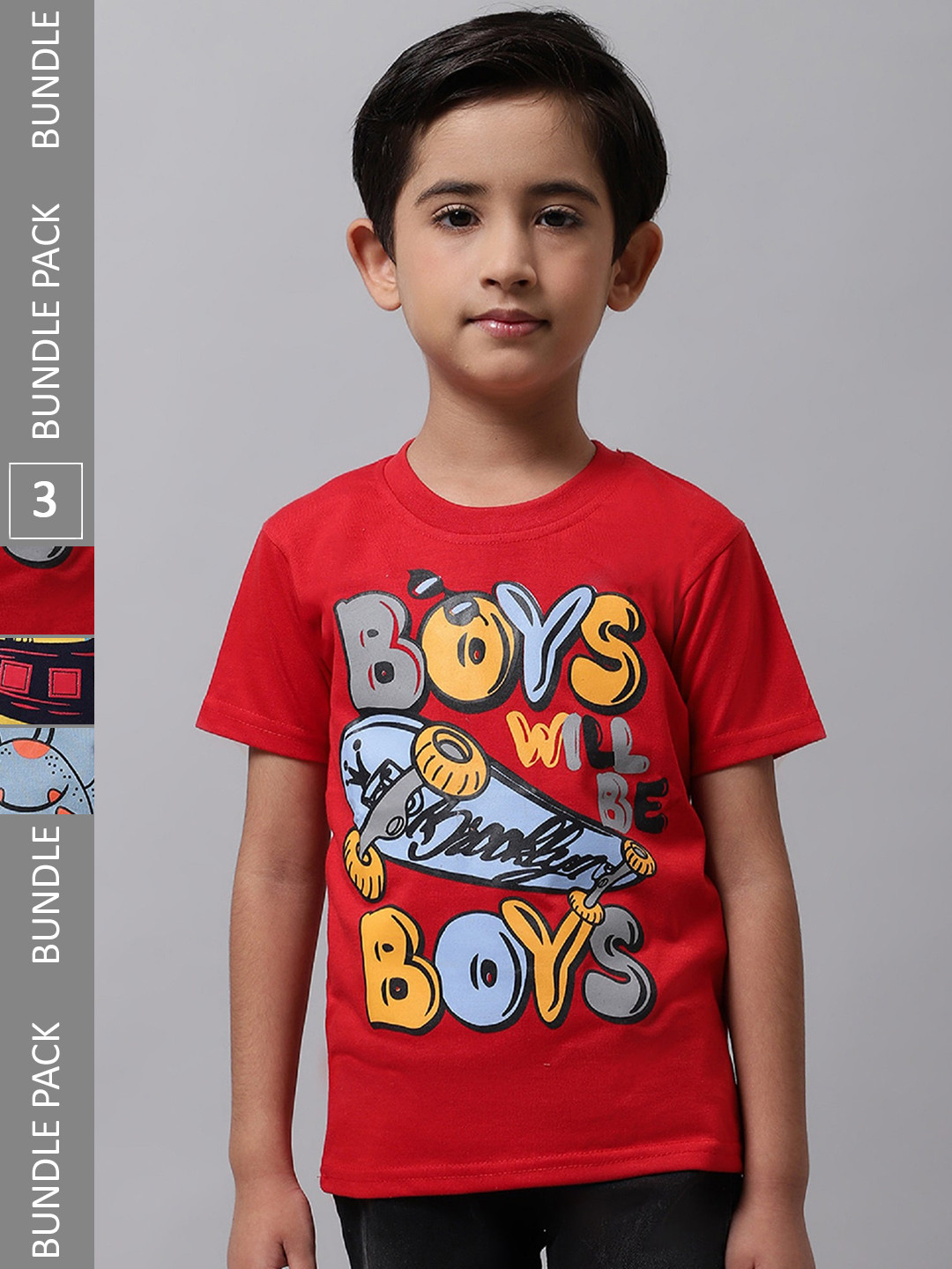 

BAESD Boys Pack of 3 Graphic Printed T-Shirts, Red