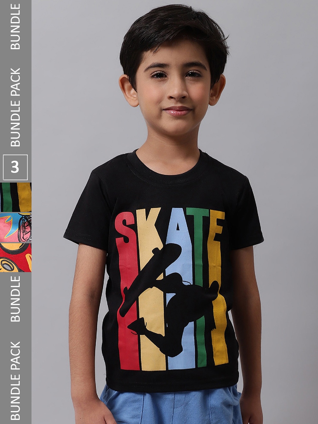 

BAESD Boys Pack of 3 Graphic Printed T-Shirts, Black