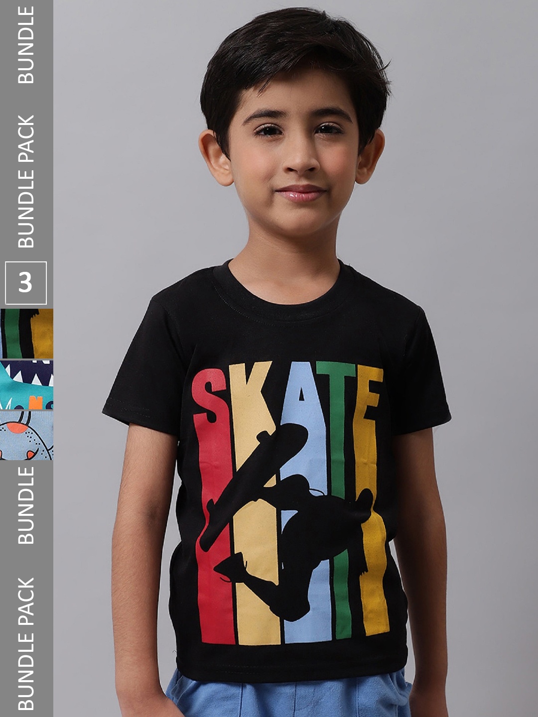 

BAESD Boys Pack Of 3 Graphic Printed Cotton T-shirt, Black