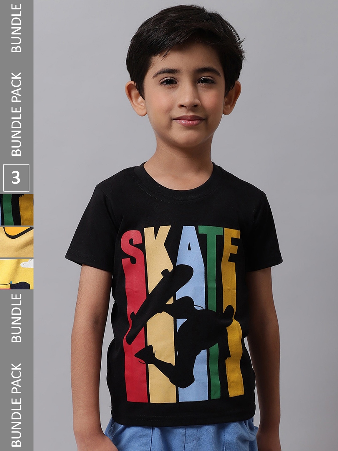 

BAESD Boys Pack Of 3 Graphic Printed Cotton T-shirt, Black