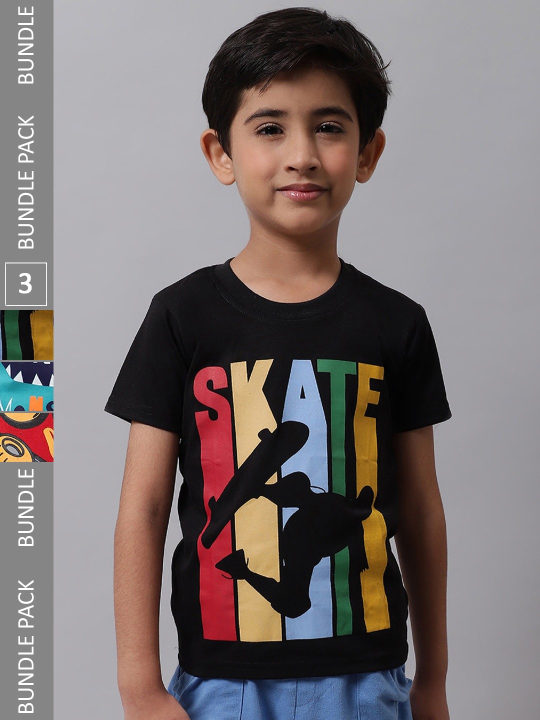 

BAESD Boys Pack Of 3 Graphic Printed Cotton T-shirt, Black