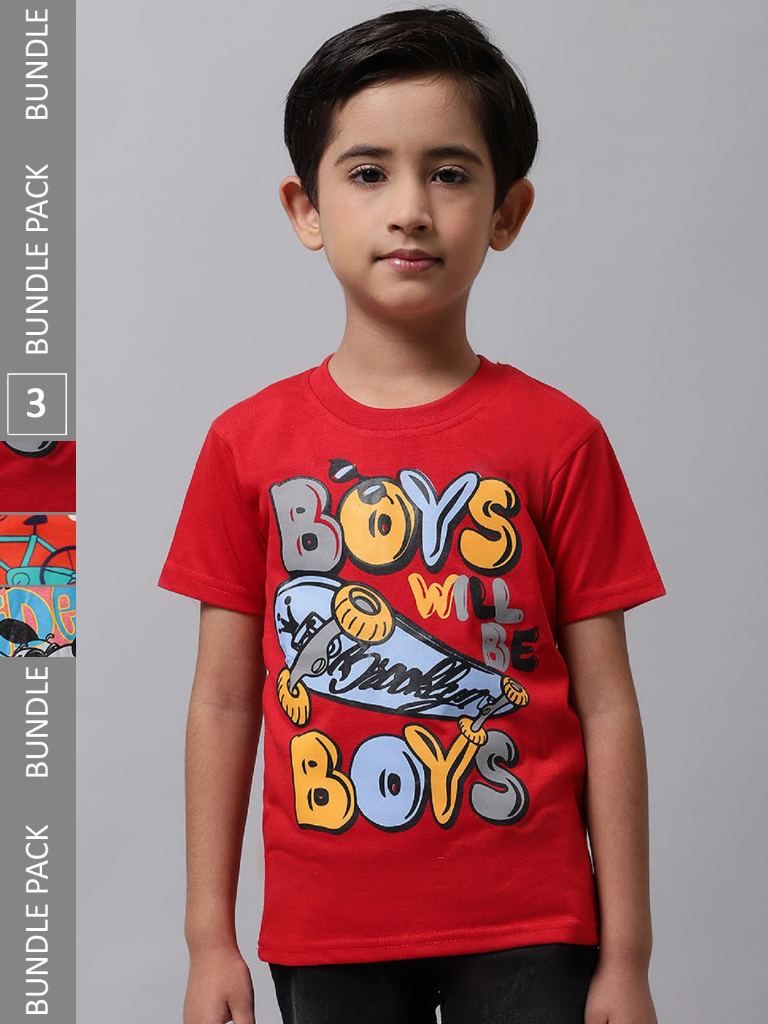

BAESD Boys Pack Of 3 Graphic Printed Cotton T-shirt, Red