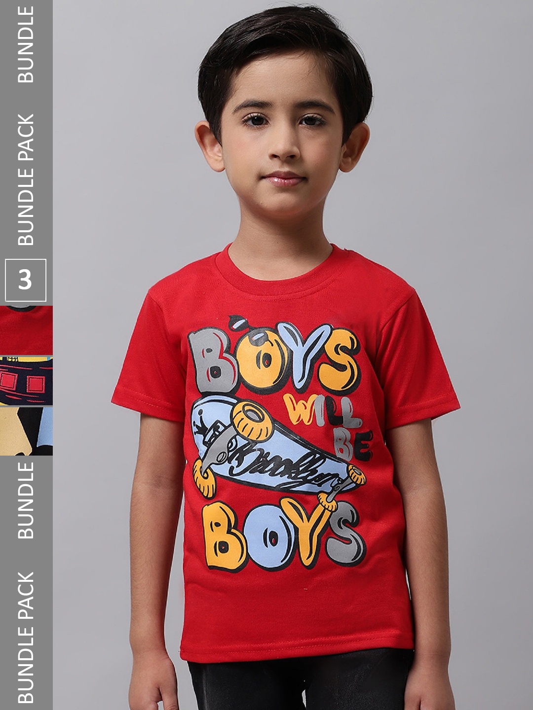

BAESD Boys Pack Of 3 Graphic Printed Cotton T-shirt, Red