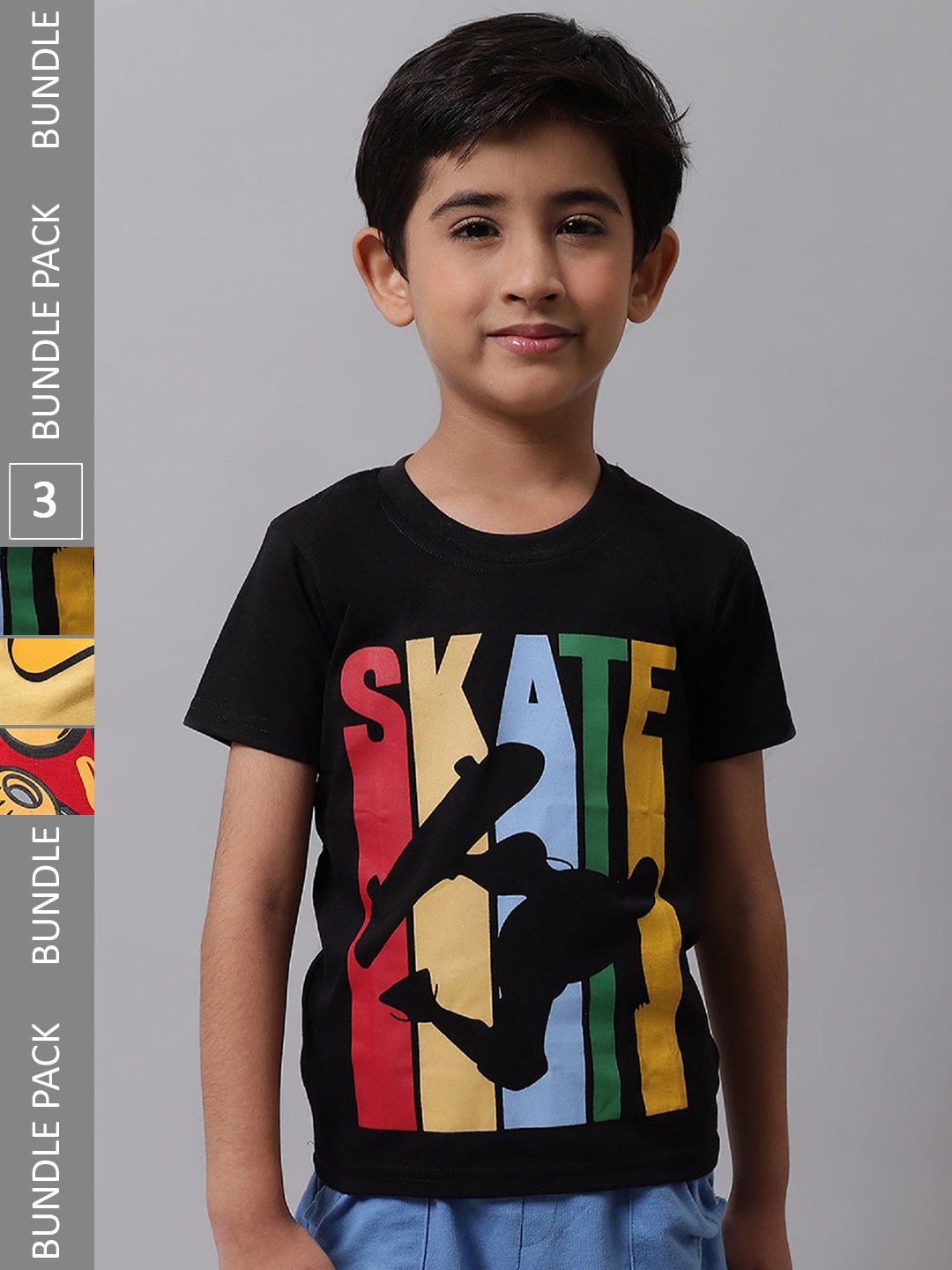 

BAESD Boys Pack Of 3 Graphic Printed Cotton T-shirt, Black