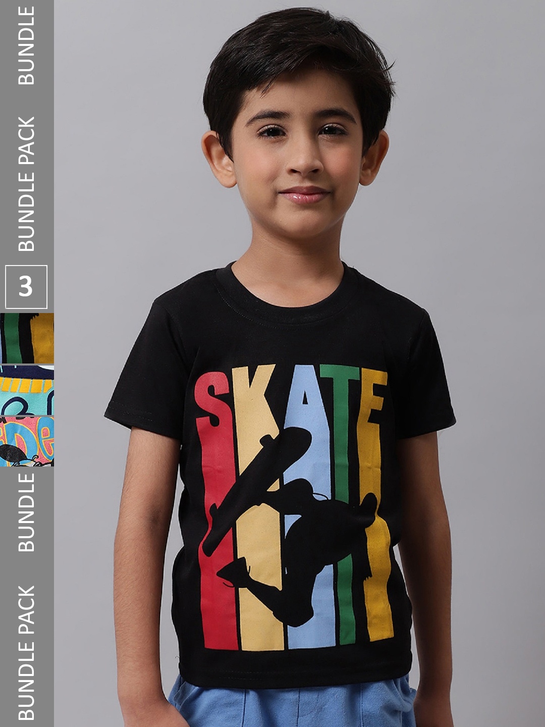 

BAESD Boys Pack Of 3 Printed Cotton T-shirt, Black