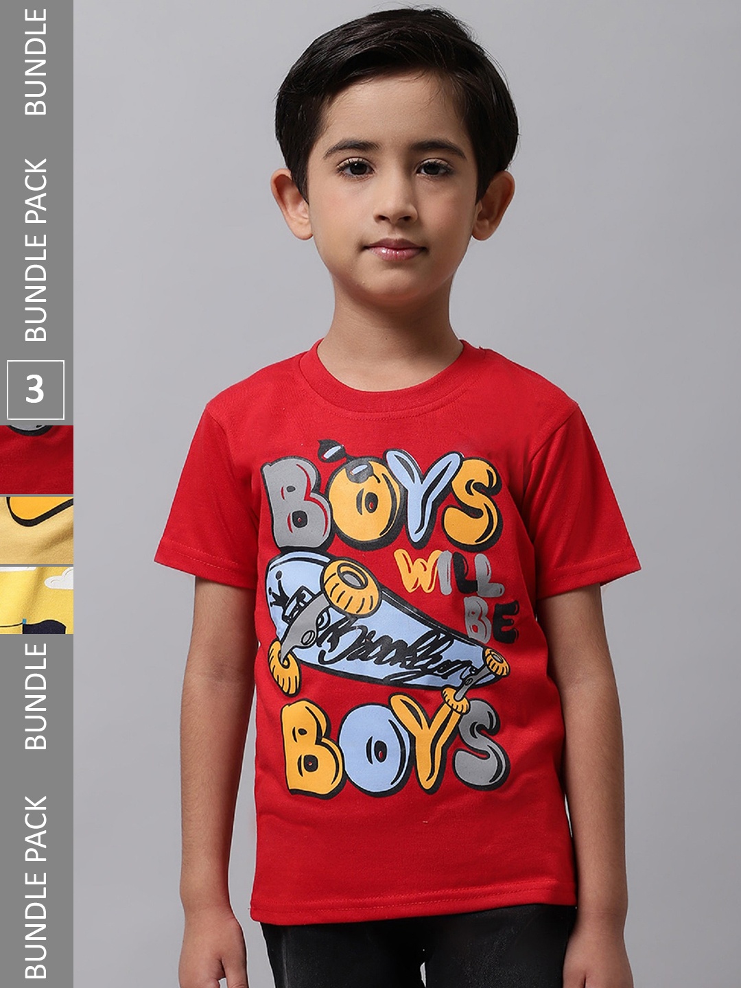 

BAESD Boys Pack Of 3 Printed Cotton T-shirt, Red