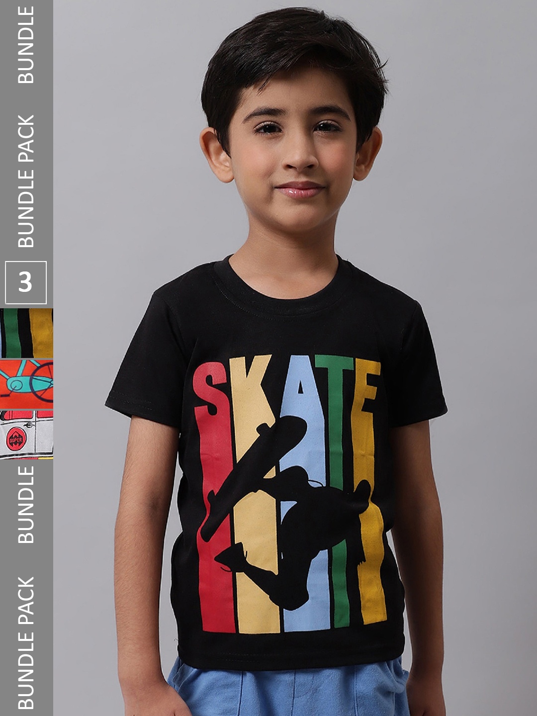 

BAESD Boys Pack Of 3 Printed Cotton T-shirt, Black