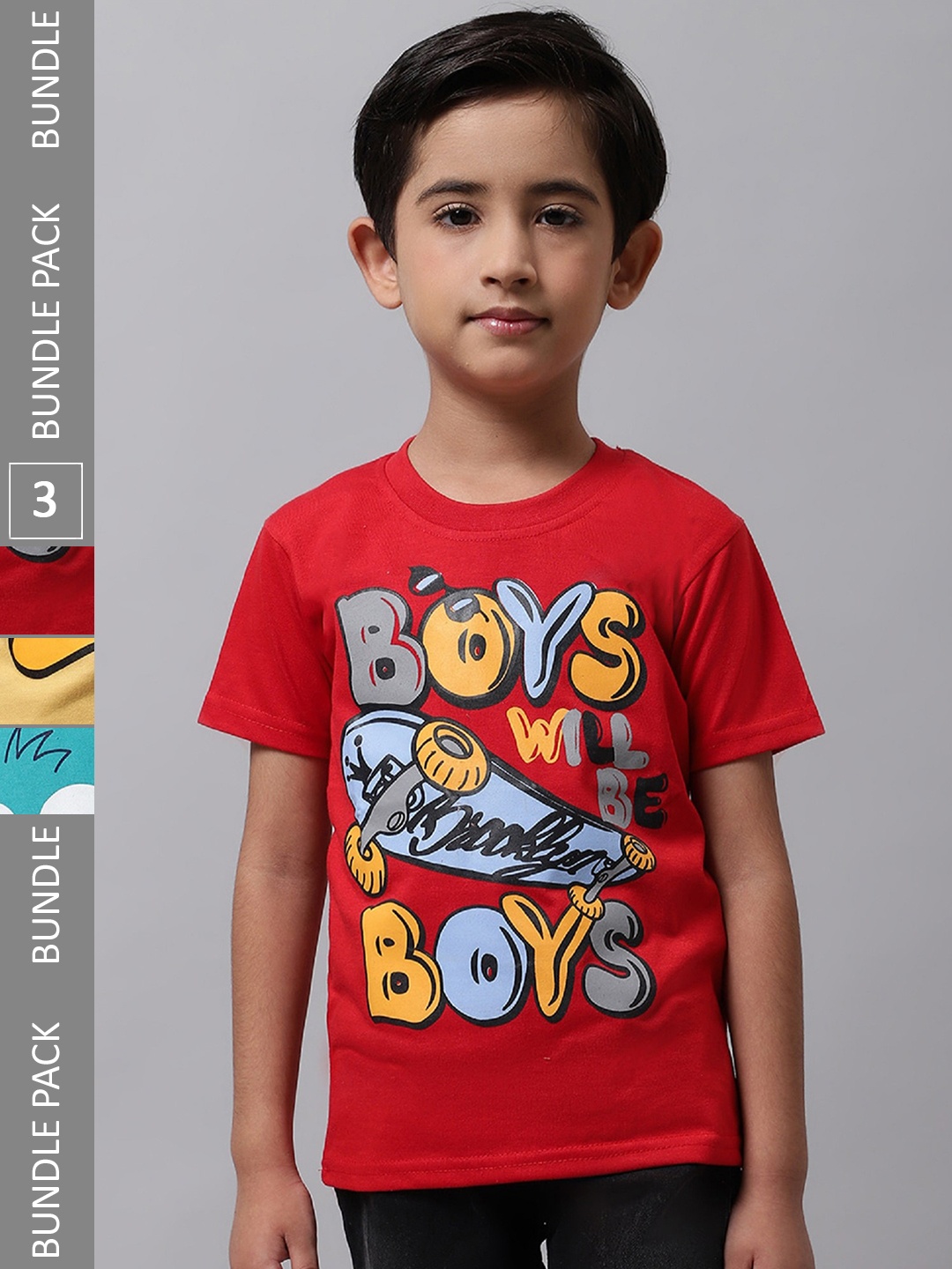

BAESD Boys Pack Of 3 Printed Cotton T-shirts, Red