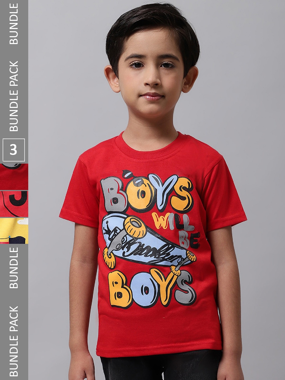 

BAESD Boys Pack Of 3 Printed Cotton T-shirts, Red