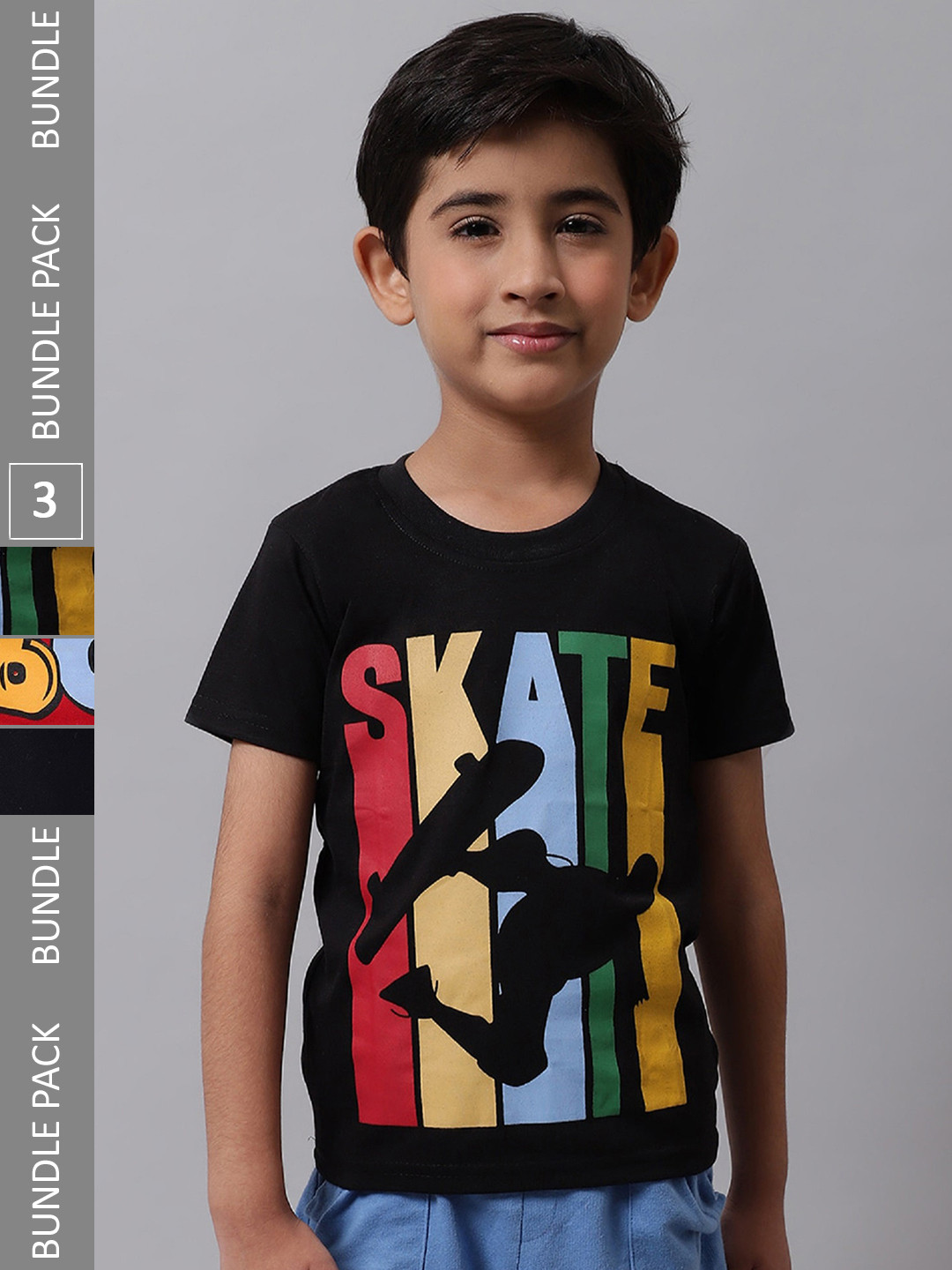 

BAESD Boys Pack Of 3 Printed Cotton T-shirts, Black