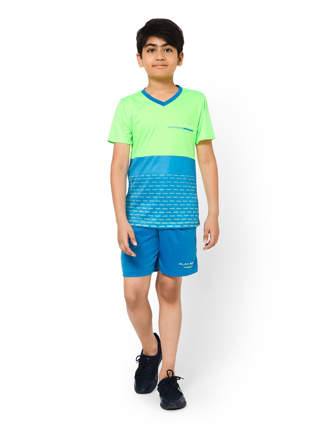 

Bodycare Kids Boys Colourblocked V-Neck T-shirt With Shorts, Blue