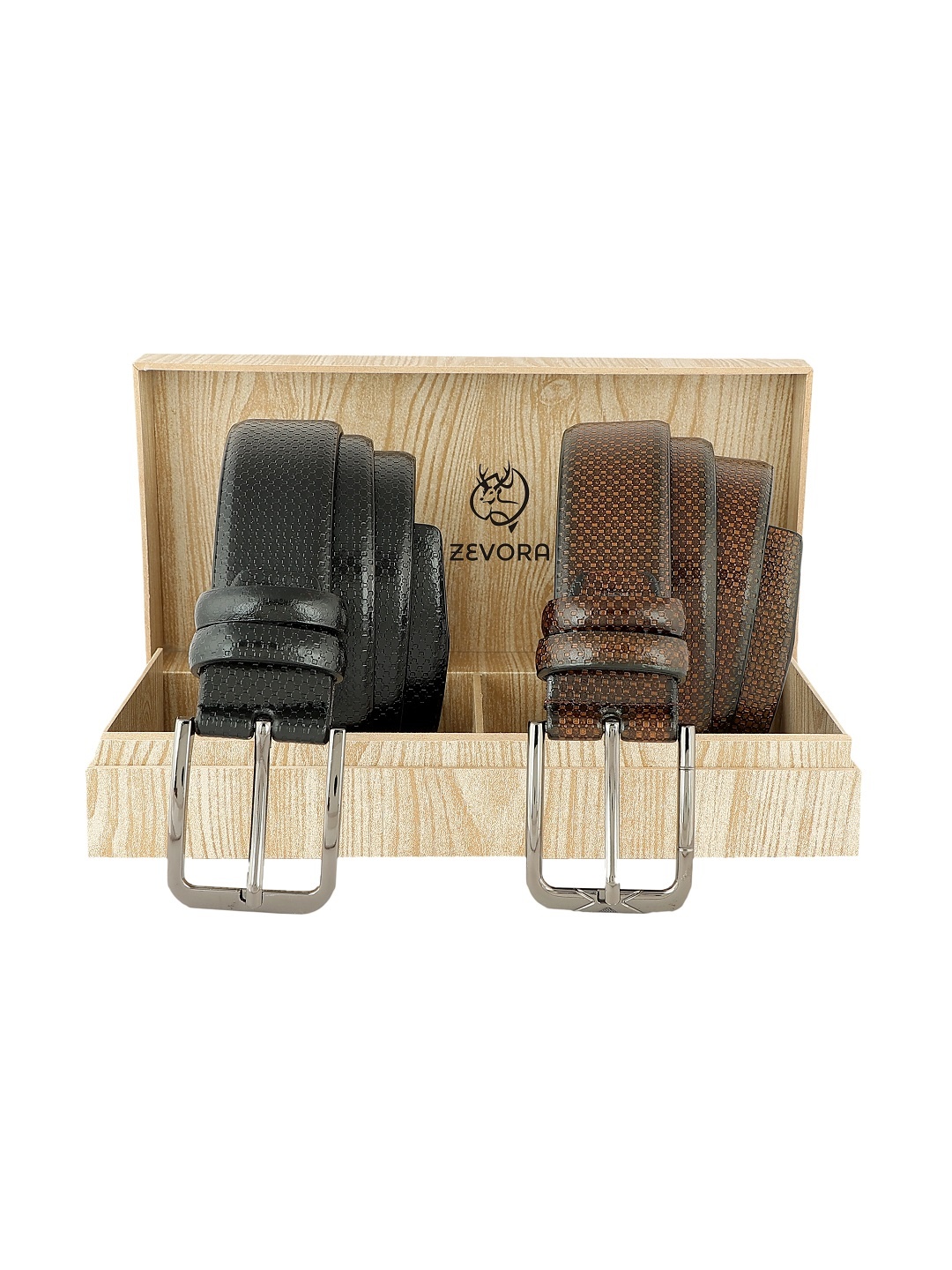 

ZEVORA Men Set Of 2 Leather Formal Belts, Brown
