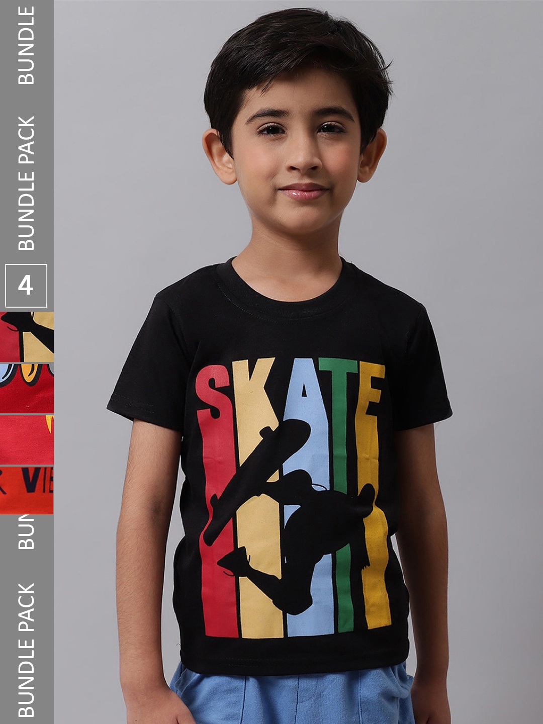 

BAESD Boys Pack Of 4 Graphic Printed Cotton T-shirt, Black