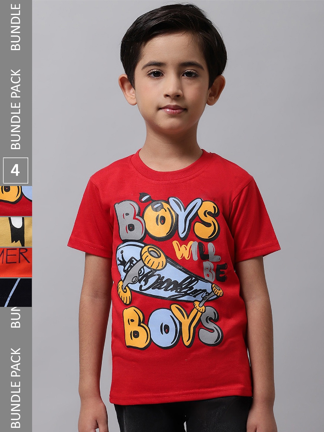 

BAESD Boys Pack Of 4 Looney Tones Graphic Printed Knitted Cotton T-Shirts, Red