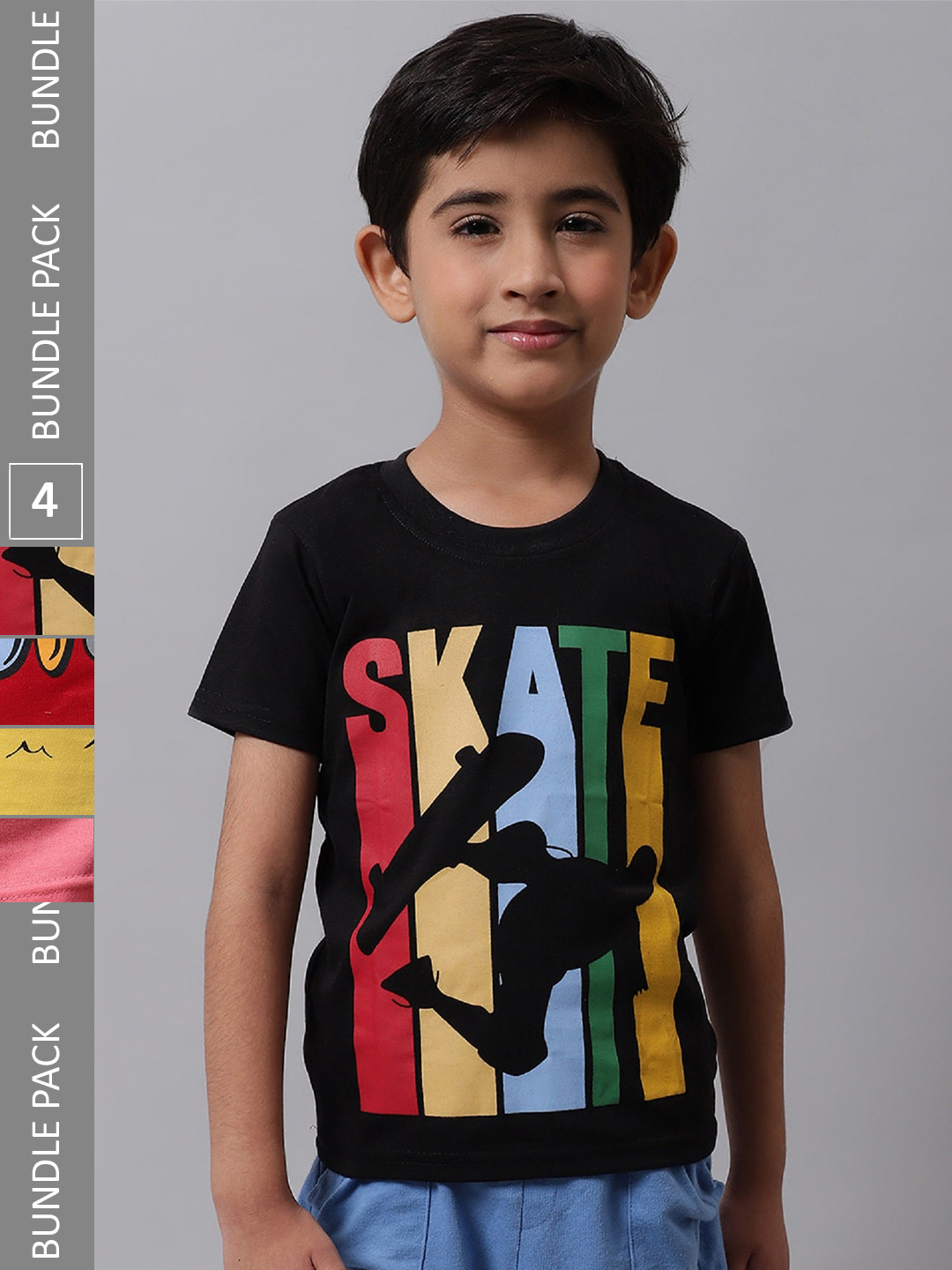 

BAESD Boys Pack Of 4 Graphic Printed Knitted Cotton T-Shirts, Black