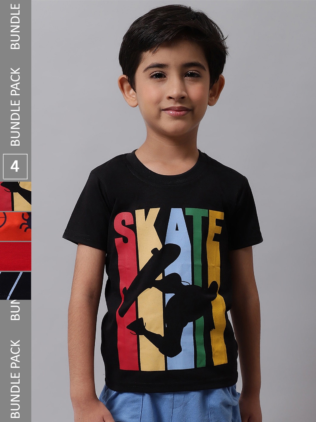 

BAESD Boys Pack Of 4 Graphic Printed Knitted Cotton T-Shirts, Black