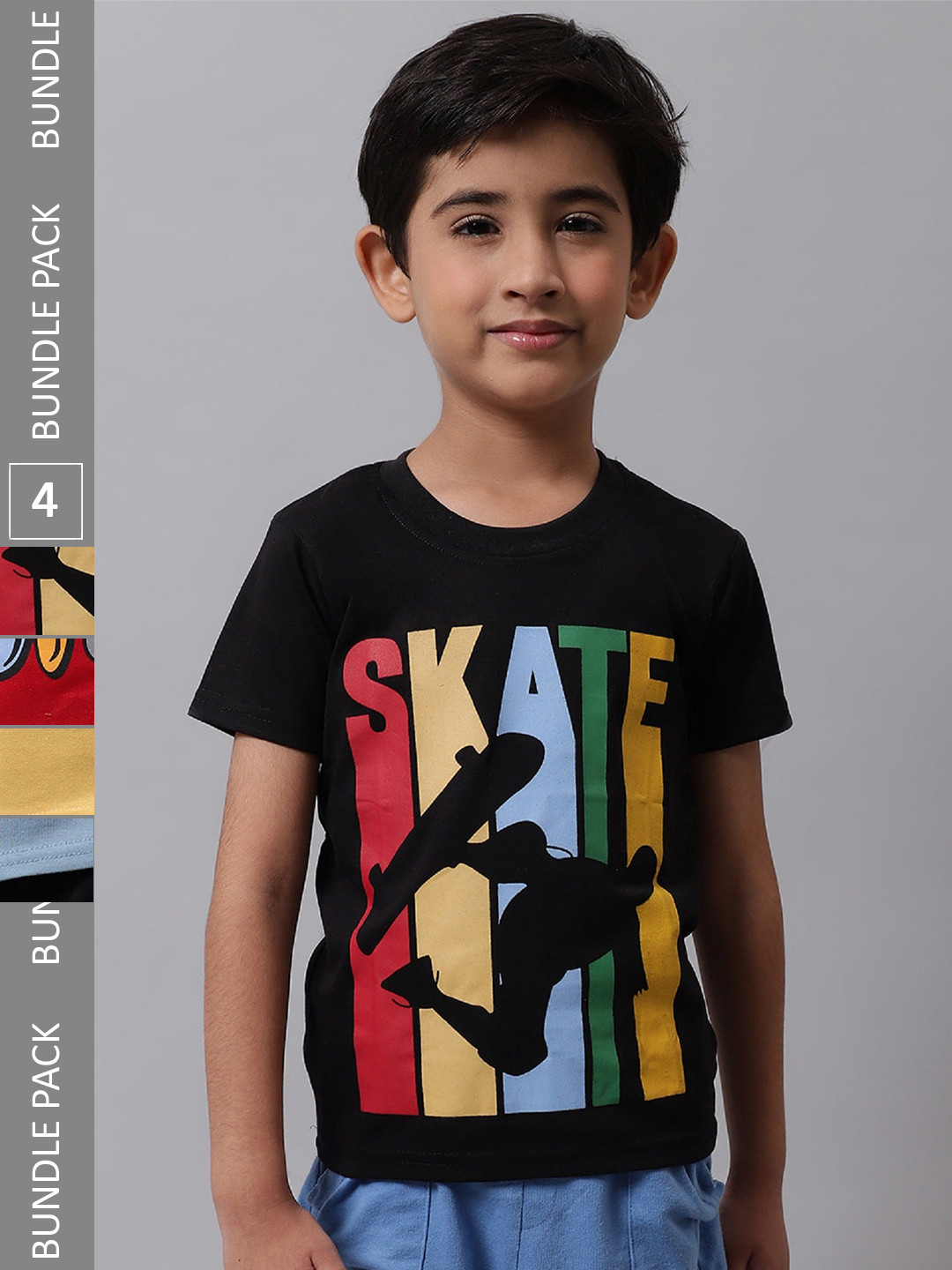 

BAESD Boys Pack Of 4 Looney Tones Graphic Printed Knitted Cotton T-Shirts, Black