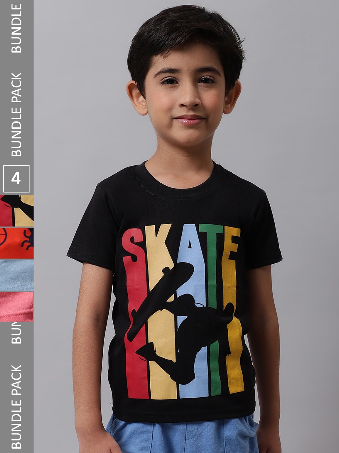 

BAESD Boys Pack Of 4 Graphic Printed Knitted Cotton T-Shirts, Black