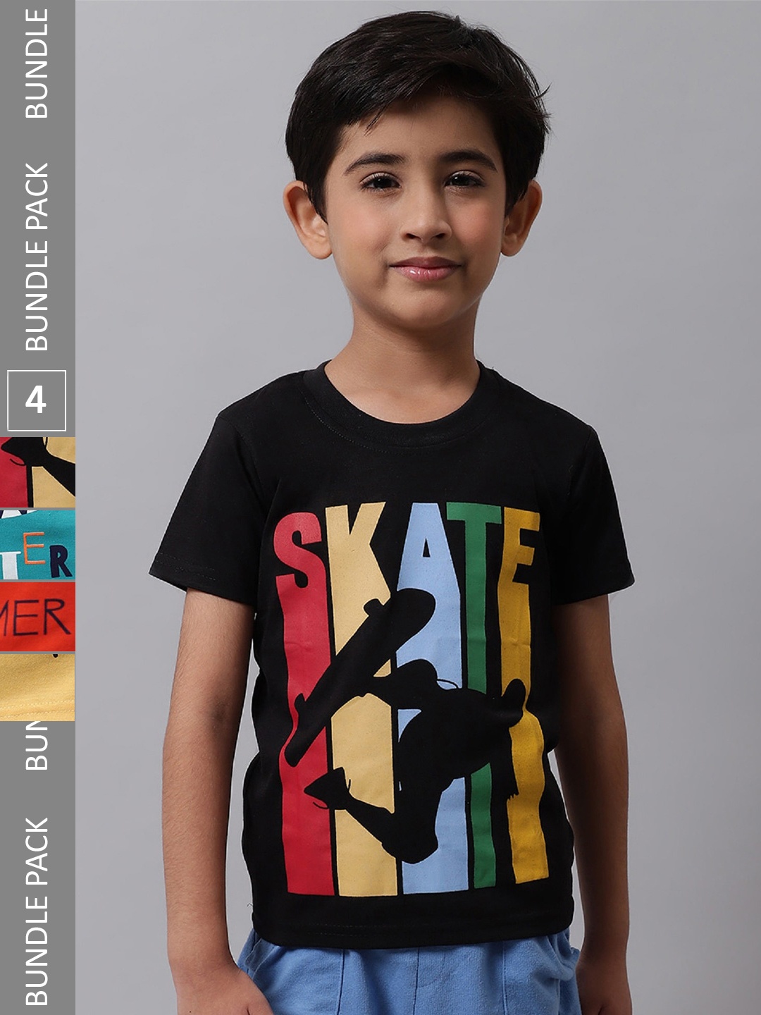 

BAESD Boys Pack Of 4 Graphic Printed Cotton T-shirts, Black