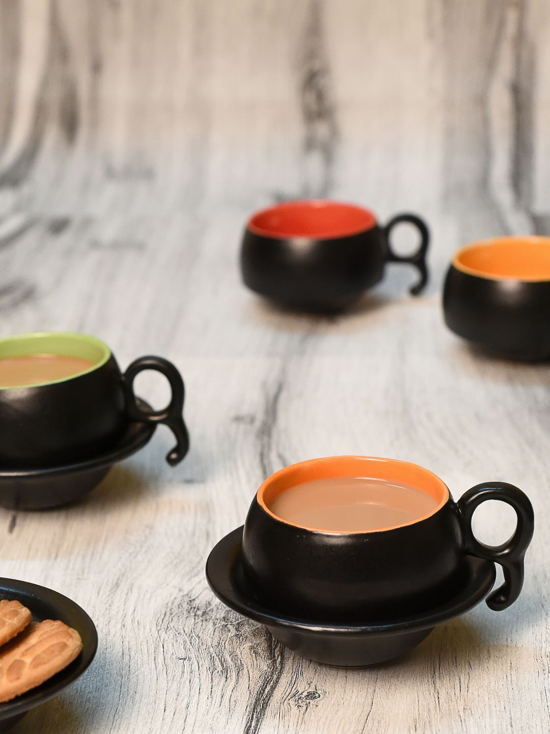 

Unravel India Black 6-Pieces Solid Stoneware Cups and Saucers Set