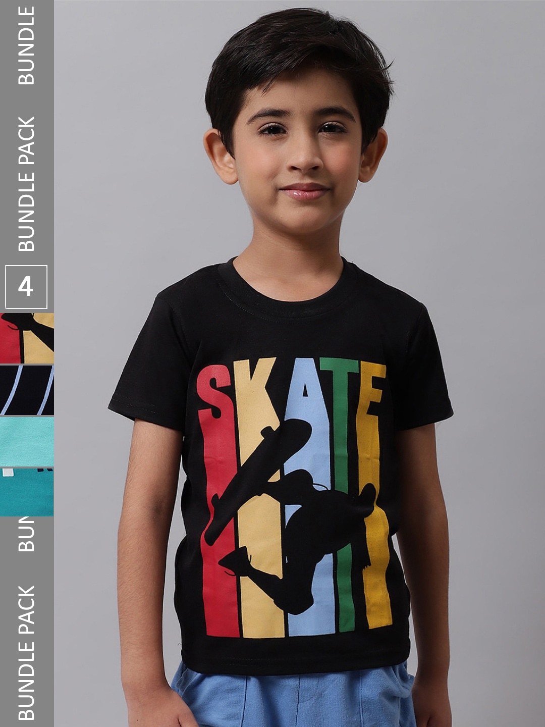 

BAESD Boys Pack Of 4 Graphic Printed Cotton T-shirts, Black