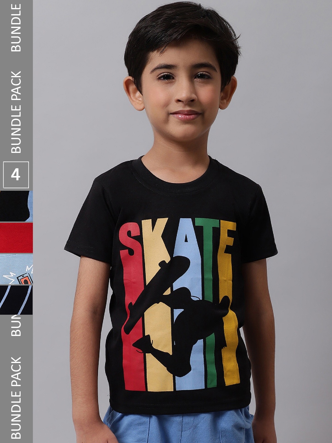 

BAESD Boys Pack Of 4 Printed Cotton Regular T-shirts, Black