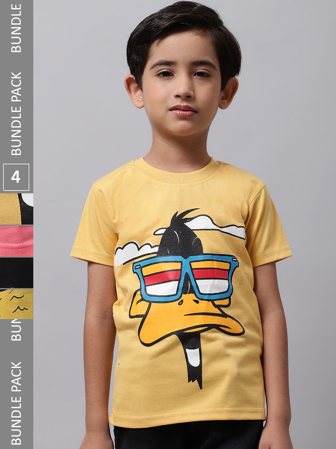 

BAESD Boys Pack Of 4 Printed Cotton Regular T-shirts, Mustard
