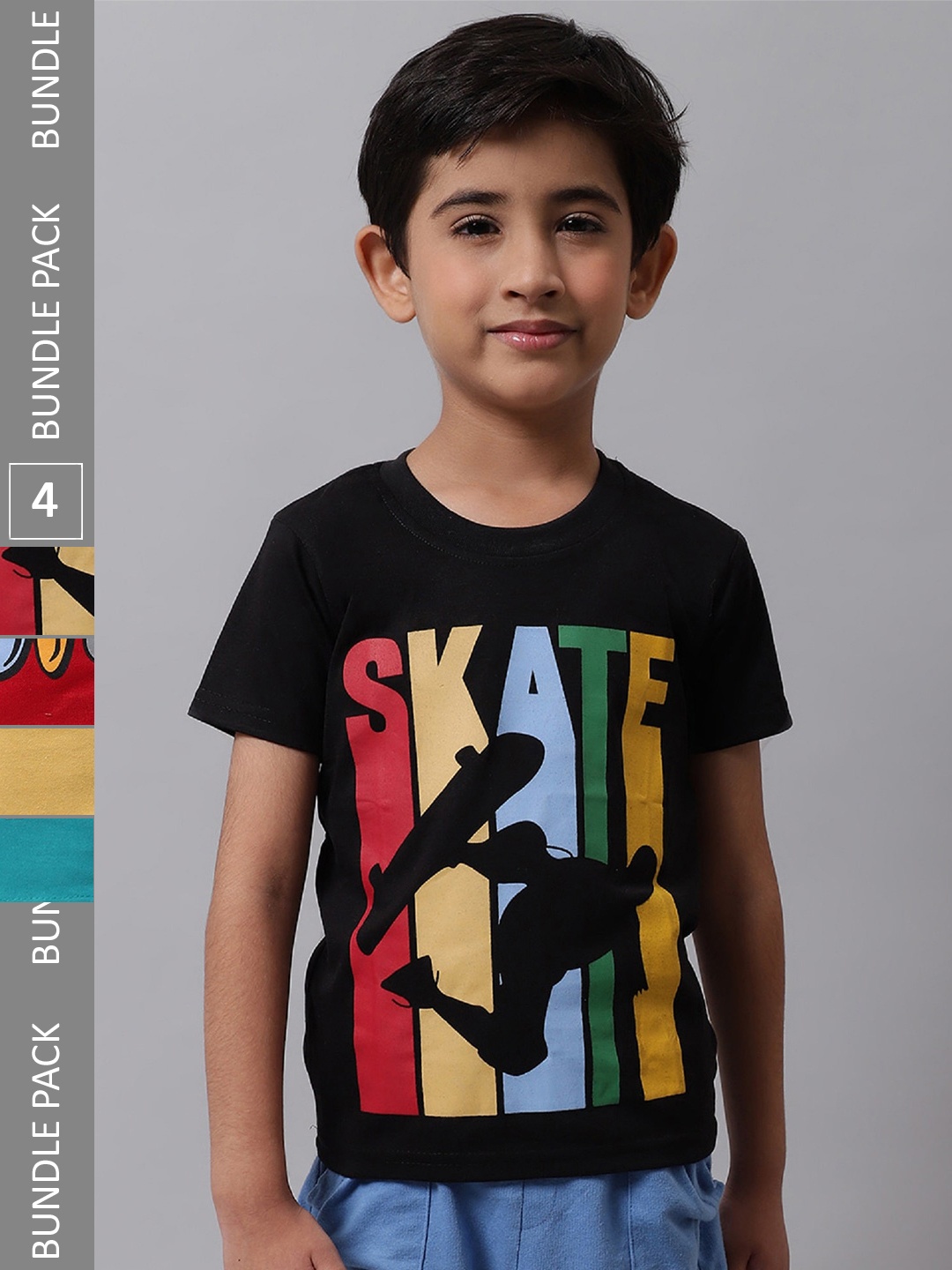 

BAESD Boys Pack Of 4 Printed Round Neck Cotton T-shirts, Black