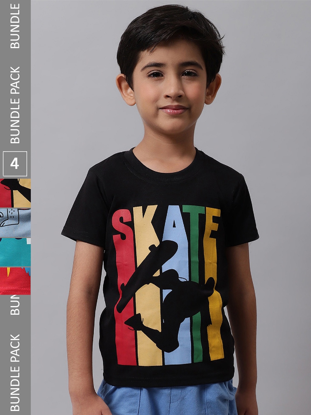 

BAESD Boys Pack Of 4 Printed Round Neck Cotton T-shirts, Black