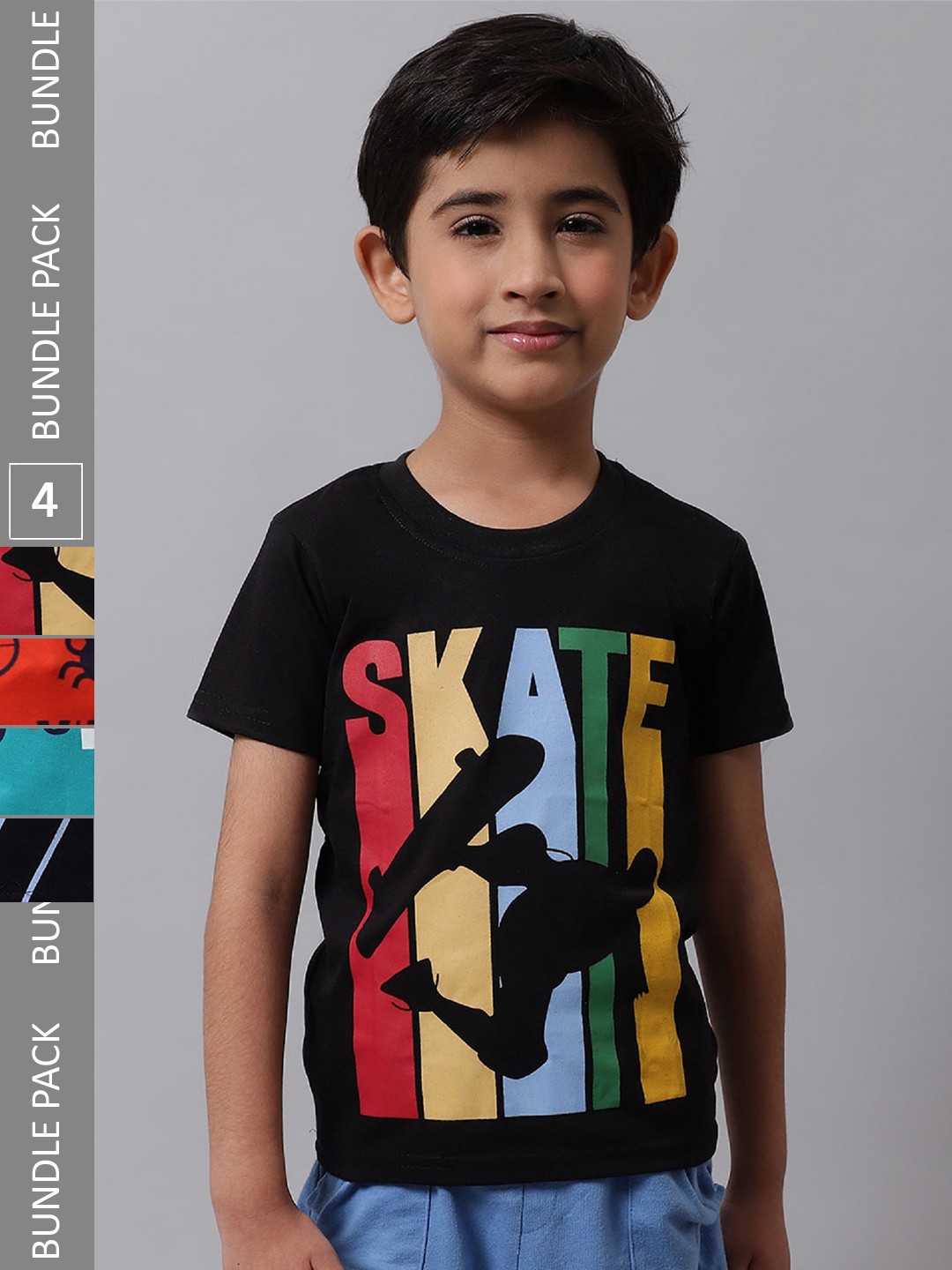 

BAESD Boys Pack Of 4 Printed Round Neck Cotton T-shirts, Black
