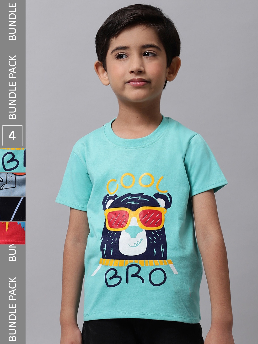 

BAESD Boys Pack Of 4 Printed Round Neck Cotton T-shirts, Sea green
