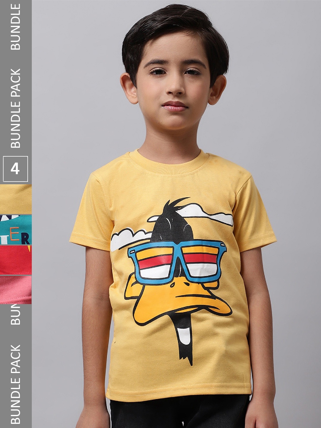 

BAESD Boys Pack Of 4 Printed Cotton T-shirt, Yellow