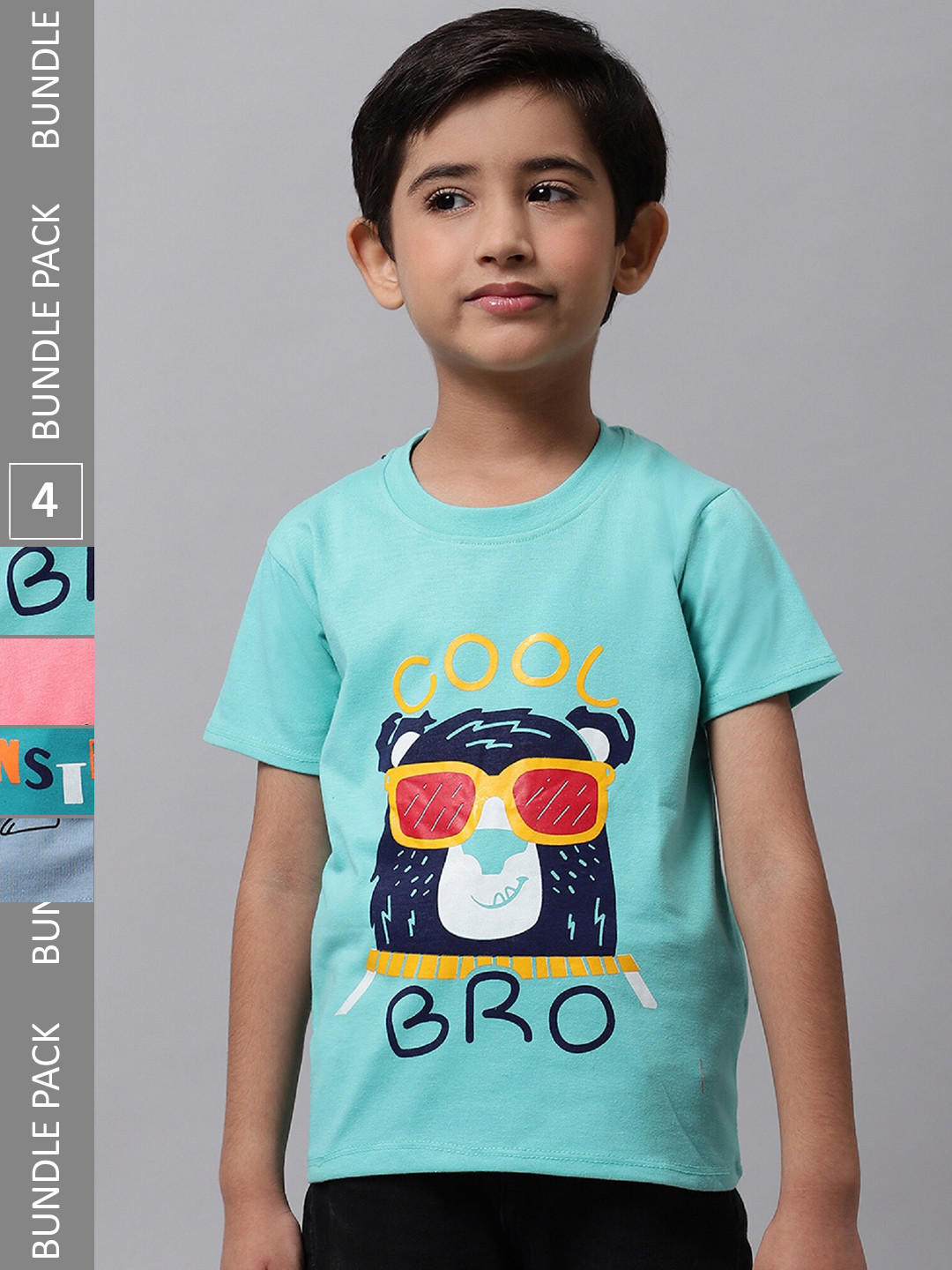 

BAESD Boys Pack Of 4 Graphic Printed Cotton T-shirts, Blue
