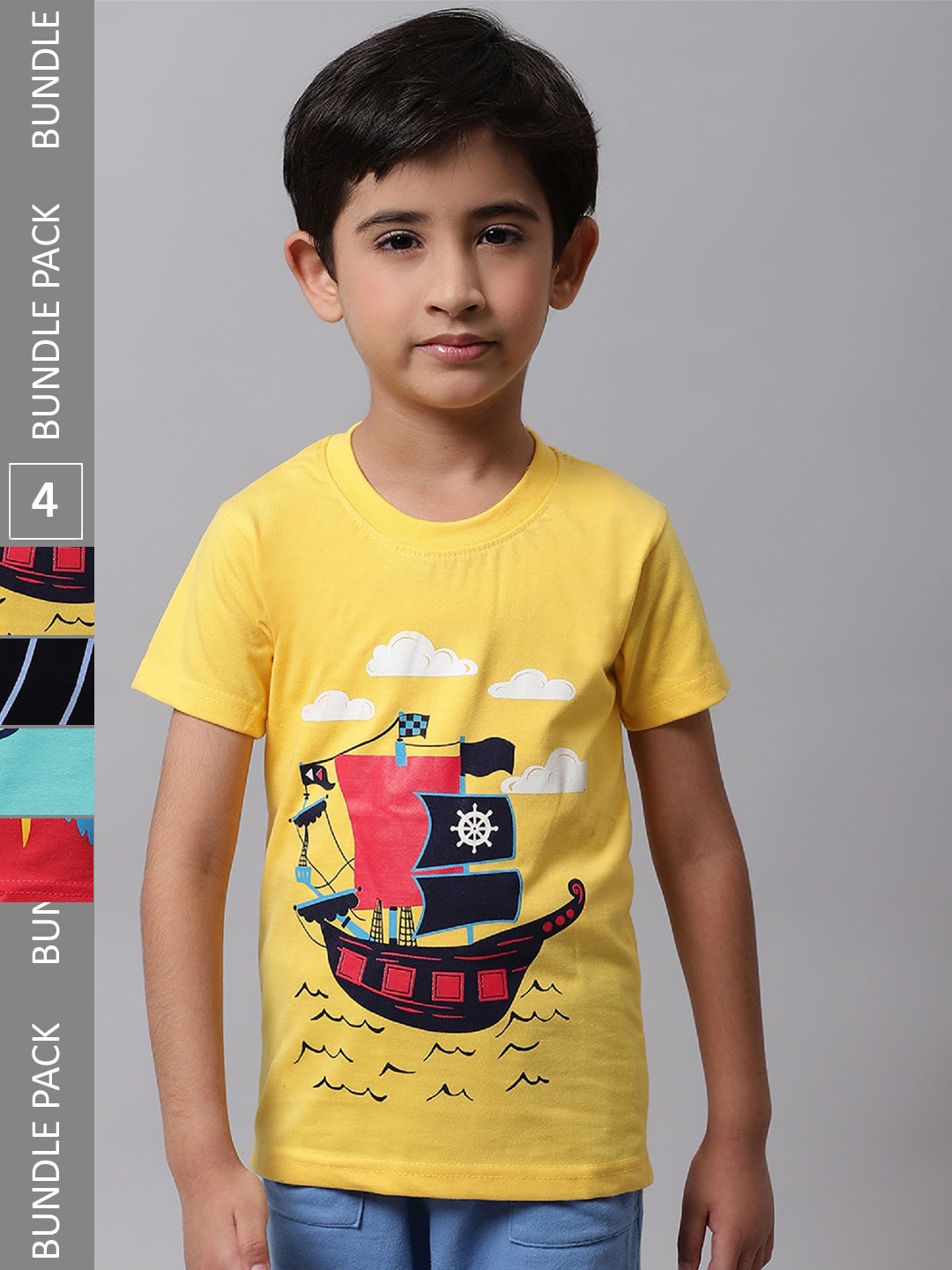 

BAESD Boys Pack Of 4 Printed Cotton T-shirt, Yellow