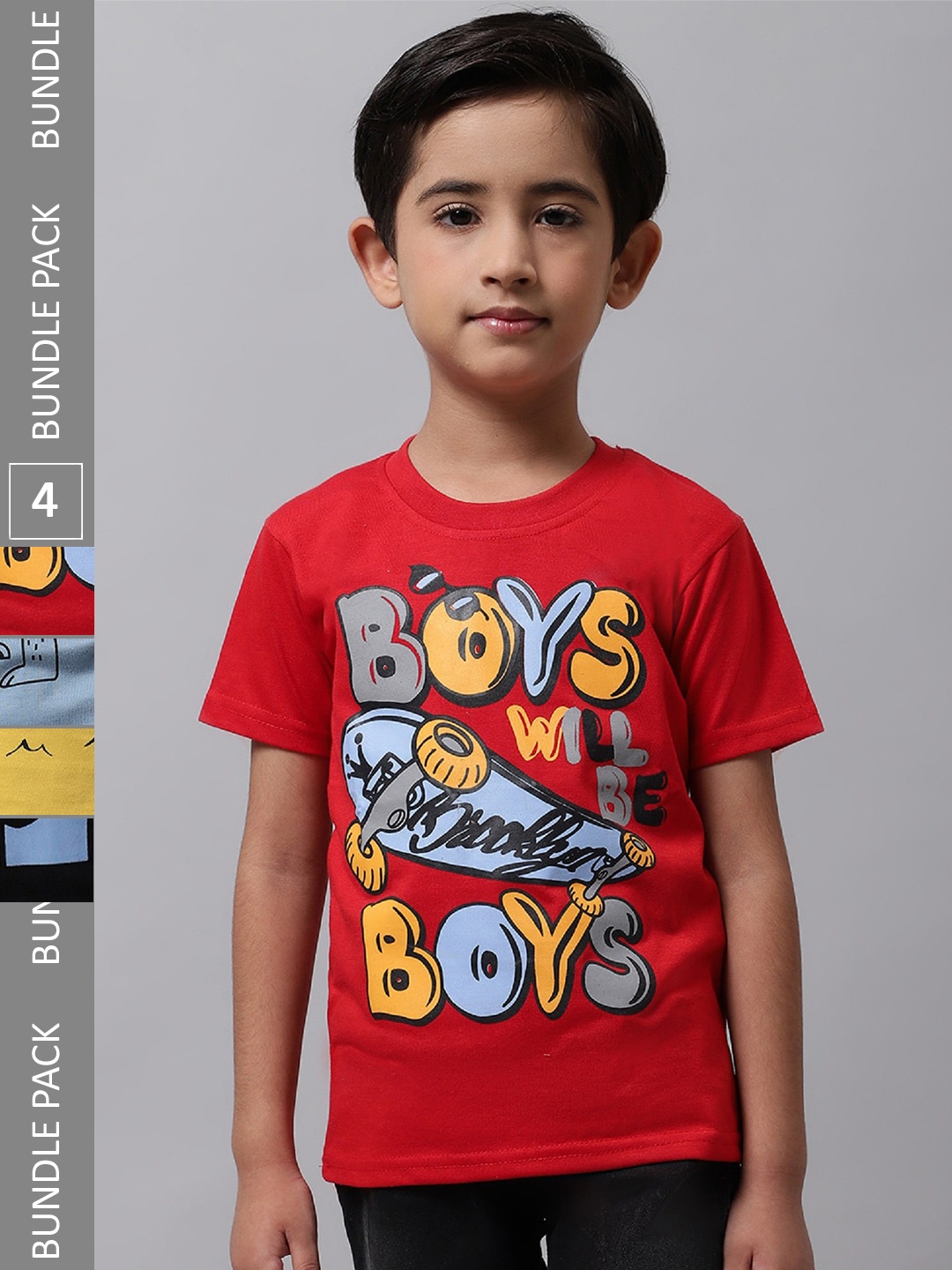 

BAESD Boys Pack Of 4 Typography Printed Cotton T-shirt, Orange