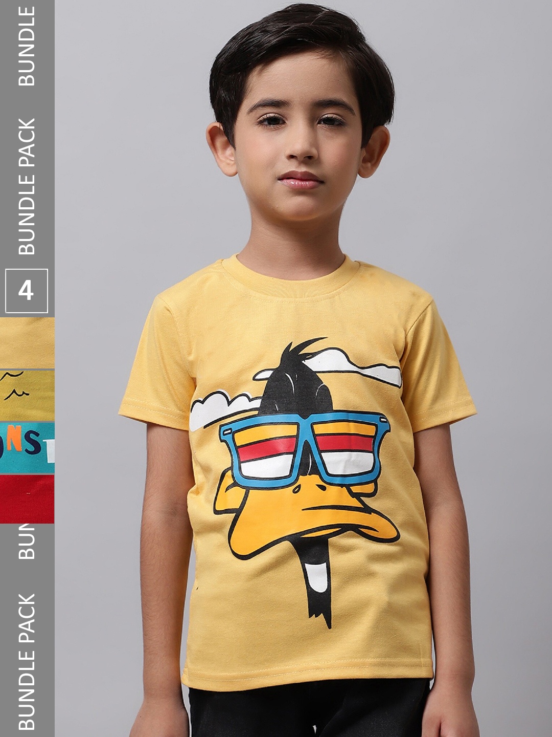 BAESD Boys Pack of 4 Graphic Printed Cotton T-shirt, Yellow