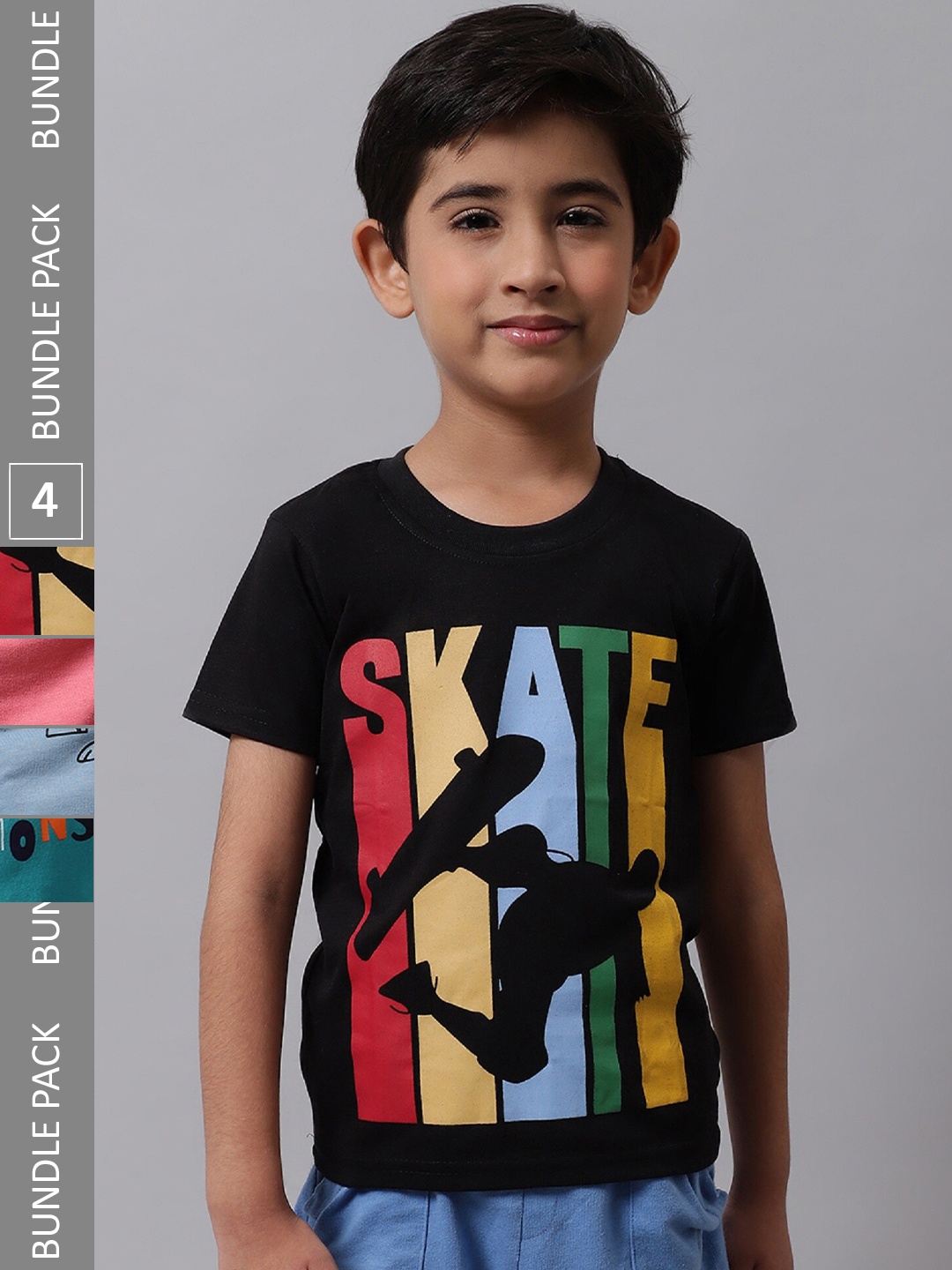 

BAESD Boys Pack Of 4 Graphic Printed Cotton T-shirts, Black