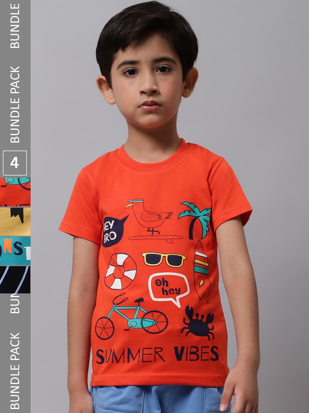 

BAESD Boys Pack Of 4 Graphic Printed Cotton T-shirts, Orange