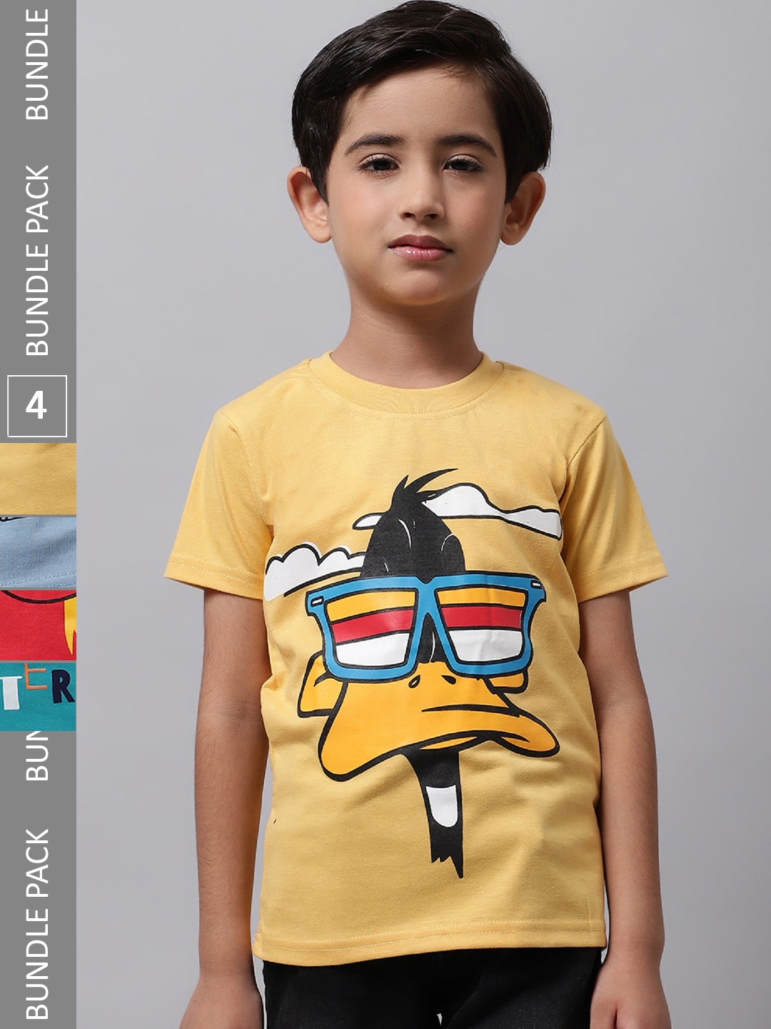

BAESD Boys Pack Of 4 Graphic Printed Cotton T-shirts, Yellow