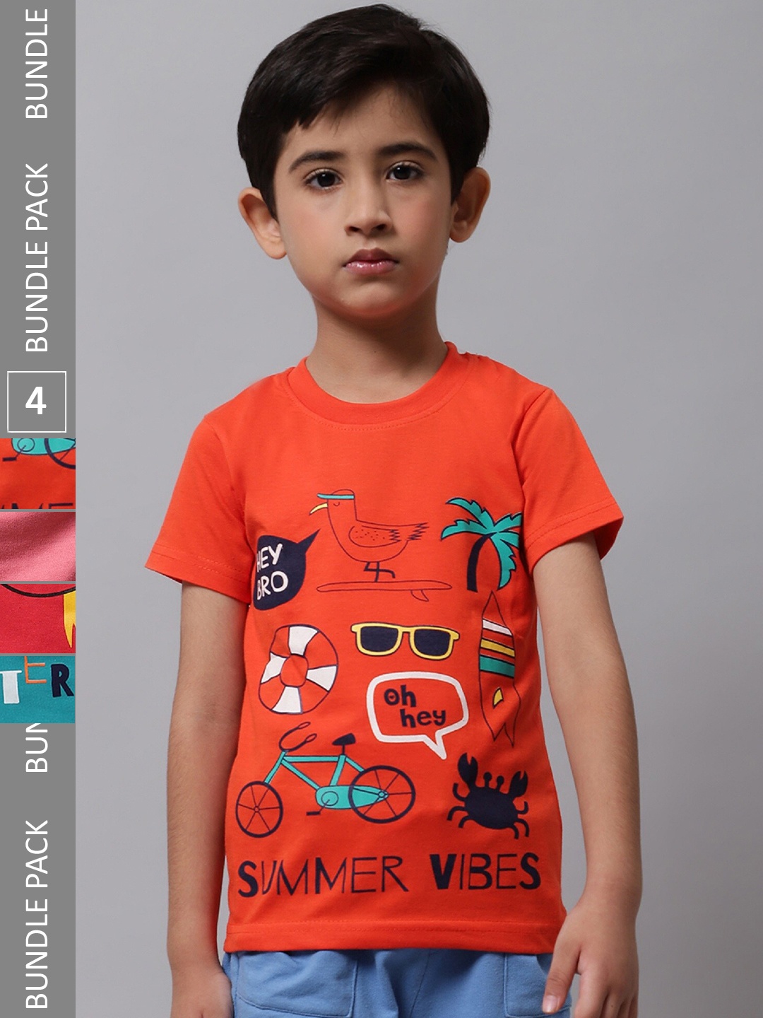 

BAESD Boys Pack Of 4 Graphic Printed Cotton T-shirts, Orange